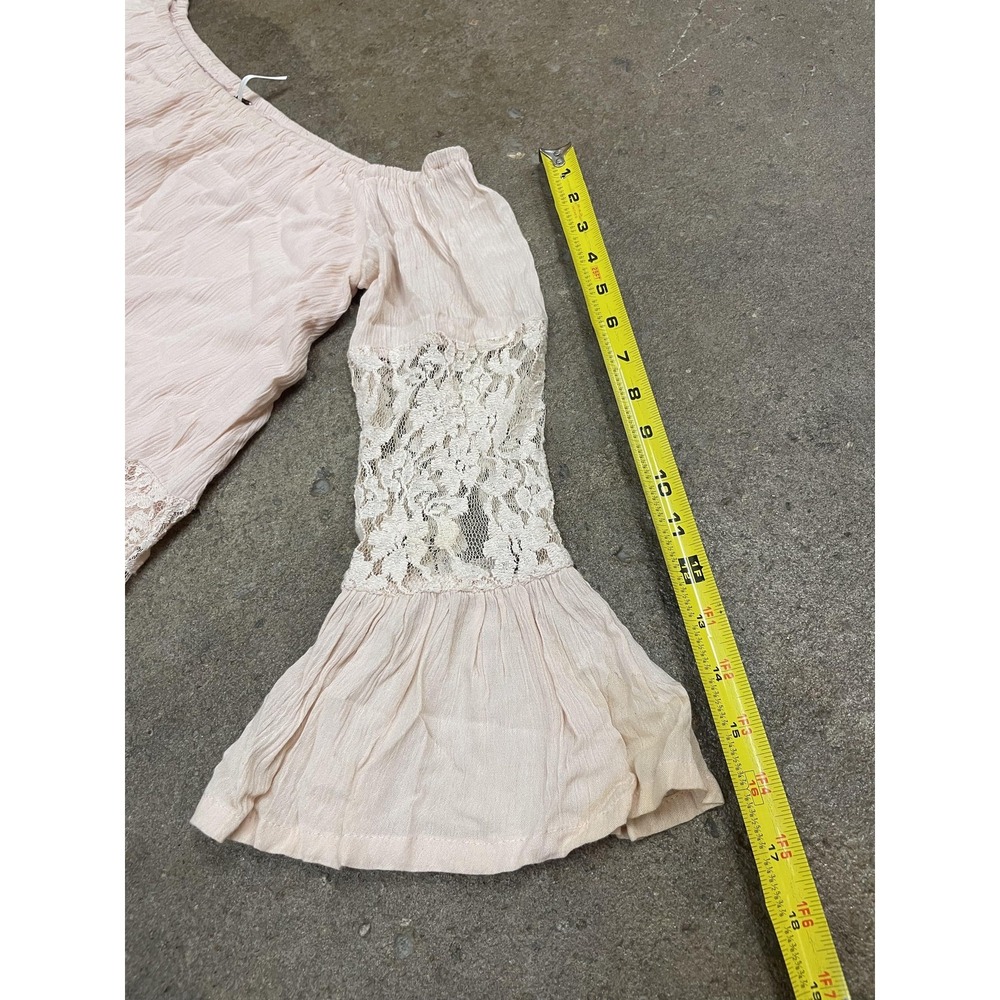 Free People Lace Dress Womens XS‎ Pink Off Shoulder Boho Short Mini Bell Sleeve - Picture 16 of 16